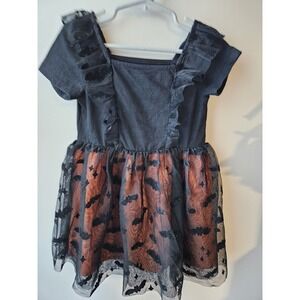 Cat & Jack Girls Adaptive Long Sleeve Halloween Tulle Dress Black / Orange 3T